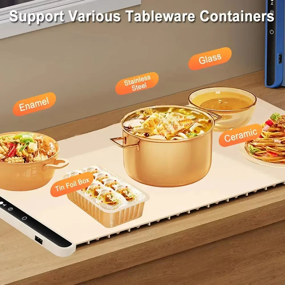 Electric Foldable Food Warmer Tray - Portable Silicone Warming Mat for Food Serving