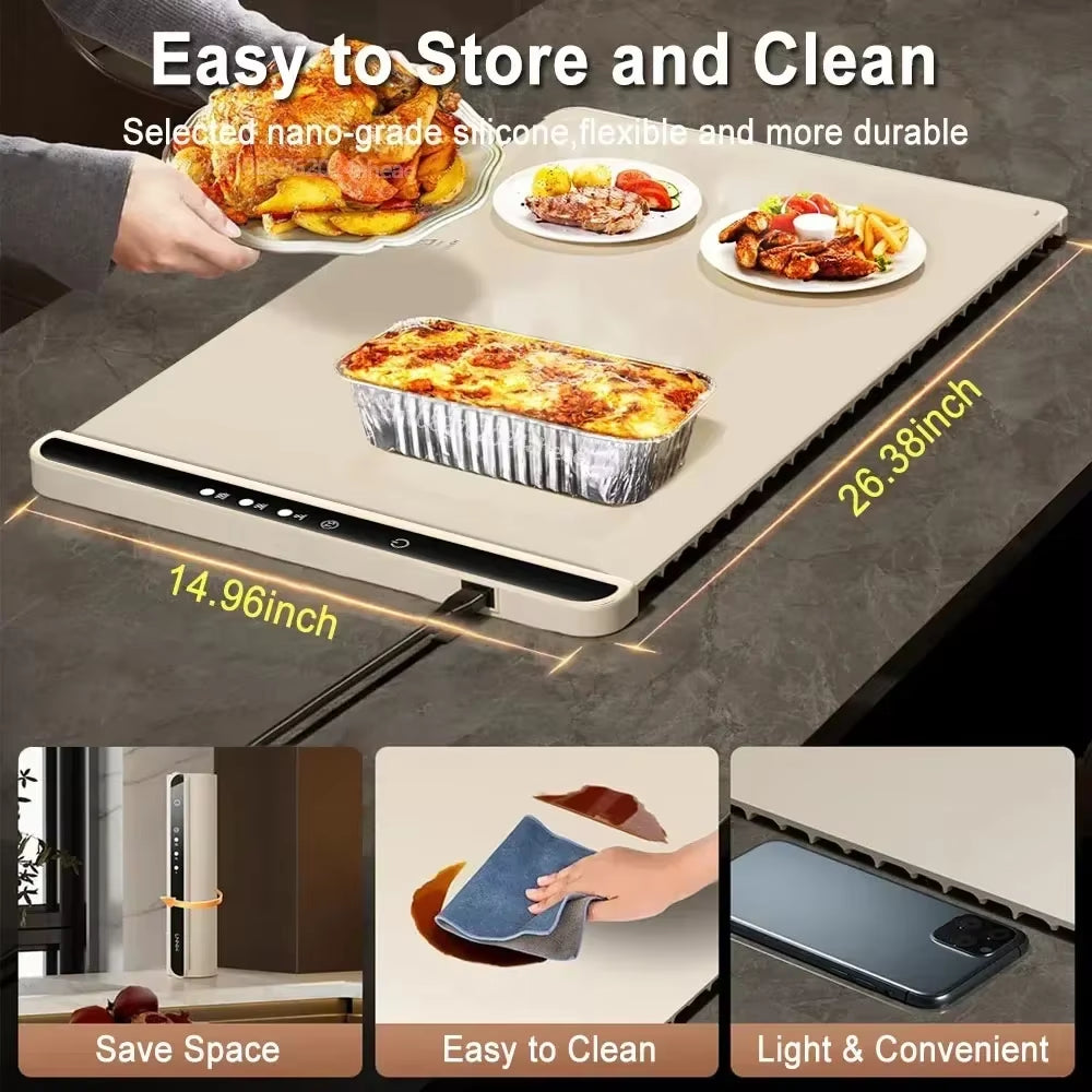 Electric Foldable Food Warmer Tray - Portable Silicone Warming Mat for Food Serving