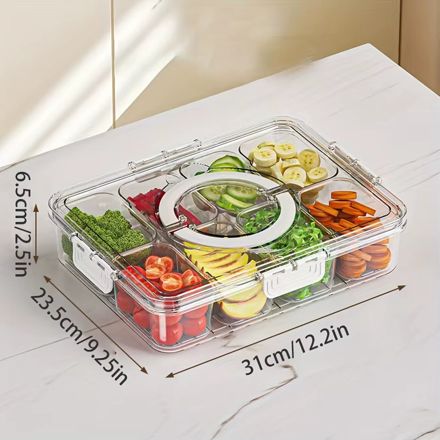 4-Grid/8-Grid Snack Box Container - Portable Travel Charcuterie Board with Lid & Refrigerator Food Storage Organizer