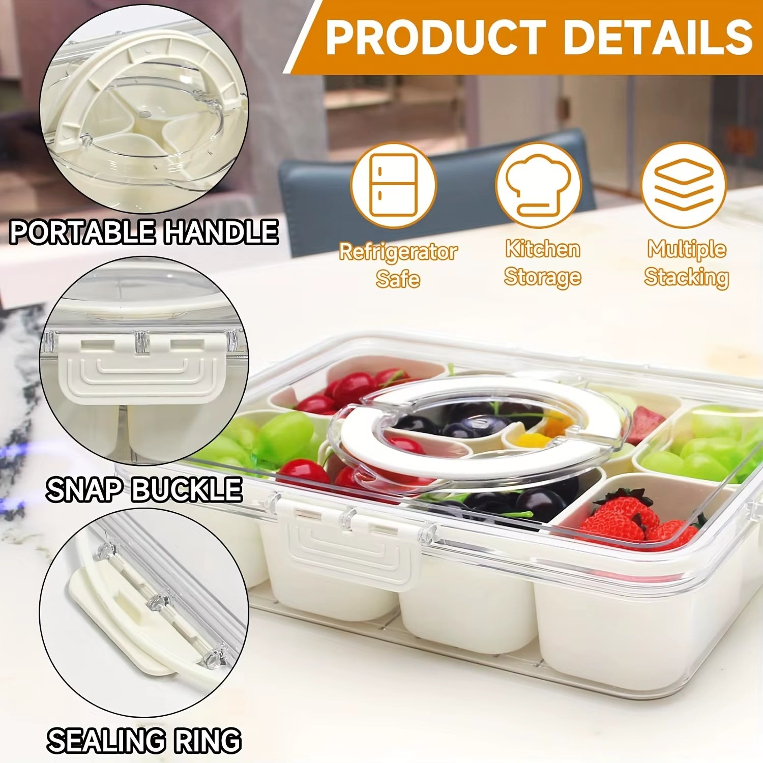 4-Grid/8-Grid Snack Box Container - Portable Travel Charcuterie Board with Lid & Refrigerator Food Storage Organizer