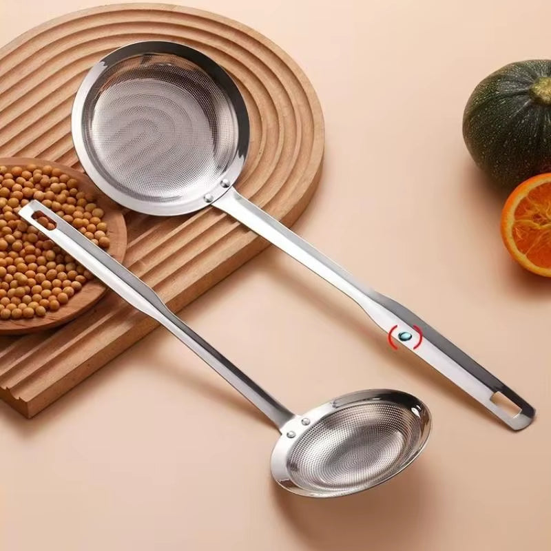 Stainless Steel Fine Mesh Fat Skimmer Spoon Strainer with Handle for Outdoor Tableware
