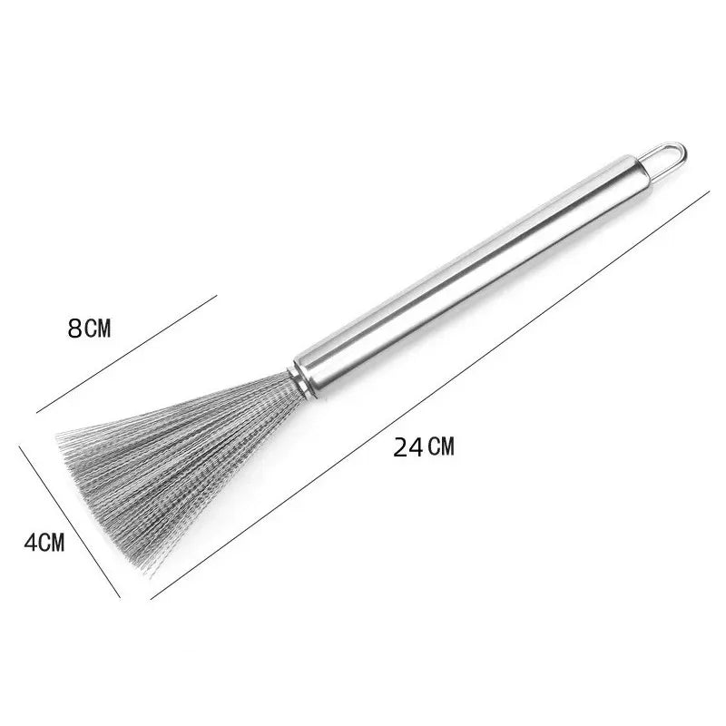 Stainless Steel Kitchen Cleaning Brush with Long Handle - Anti-Rust Utensil Scrubber and Pot Tool