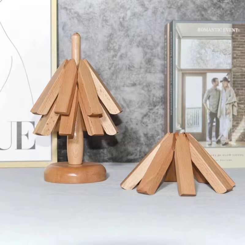 Professional Wooden Tree-Shaped Trivet Set for Hot Dishes - Insulated Coasters Ideal for Teapots and Hot Pots - Perfect Gift for Halloween and Christmas