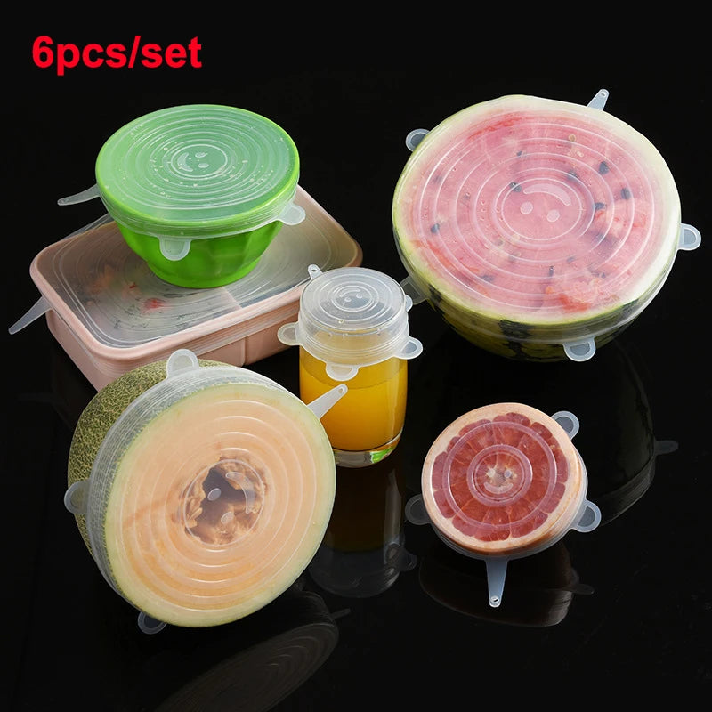 Set of 6 Universal Silicone Stretch Lids for Food Storage and Kitchen Use