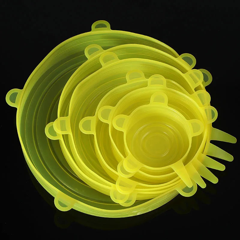 Set of 6 Universal Silicone Stretch Lids for Food Storage and Kitchen Use