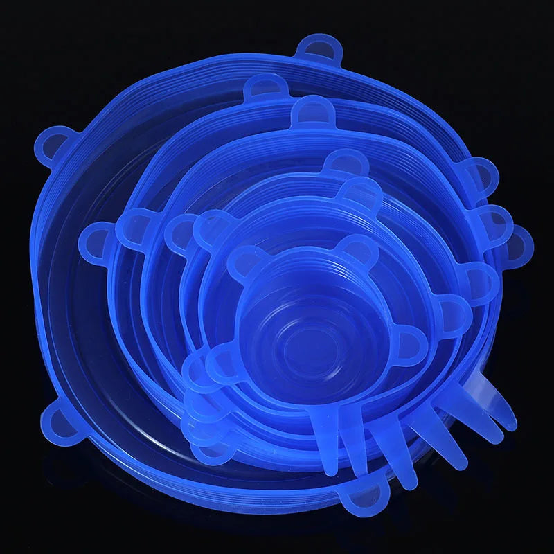 Set of 6 Universal Silicone Stretch Lids for Food Storage and Kitchen Use
