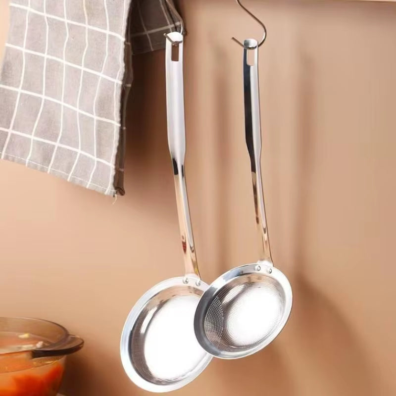 Stainless Steel Fine Mesh Fat Skimmer Spoon Strainer with Handle for Outdoor Tableware