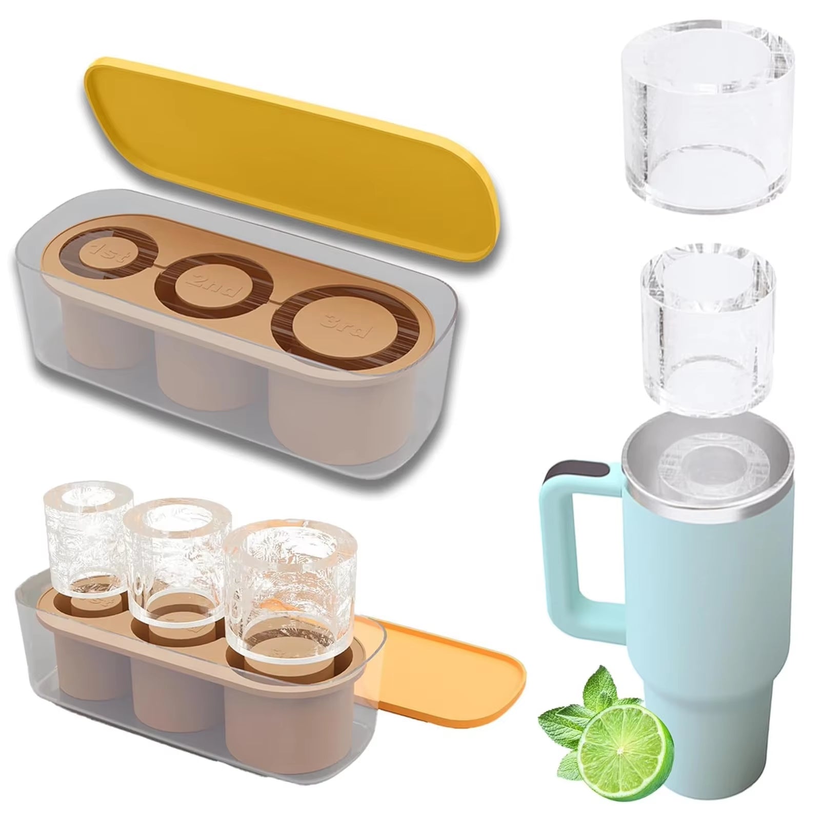 Silicone Ice Cube Molds with Lid for 30/40 Oz Tumblers - Easy Fill and Release Ice Maker Tray