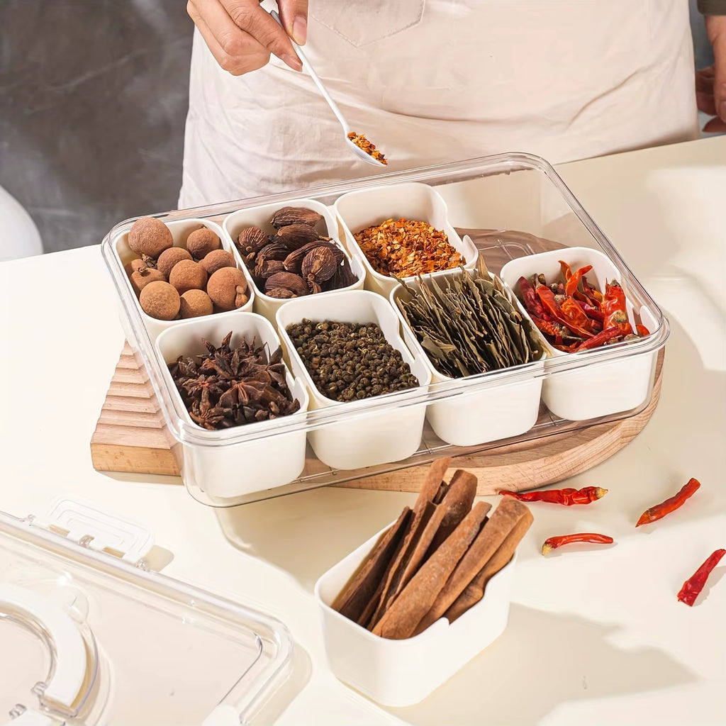 4-Grid/8-Grid Snack Box Container - Portable Travel Charcuterie Board with Lid & Refrigerator Food Storage Organizer