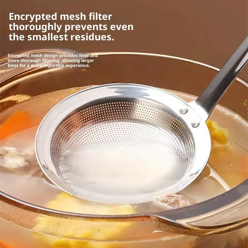 Stainless Steel Fine Mesh Fat Skimmer Spoon Strainer with Handle for Outdoor Tableware