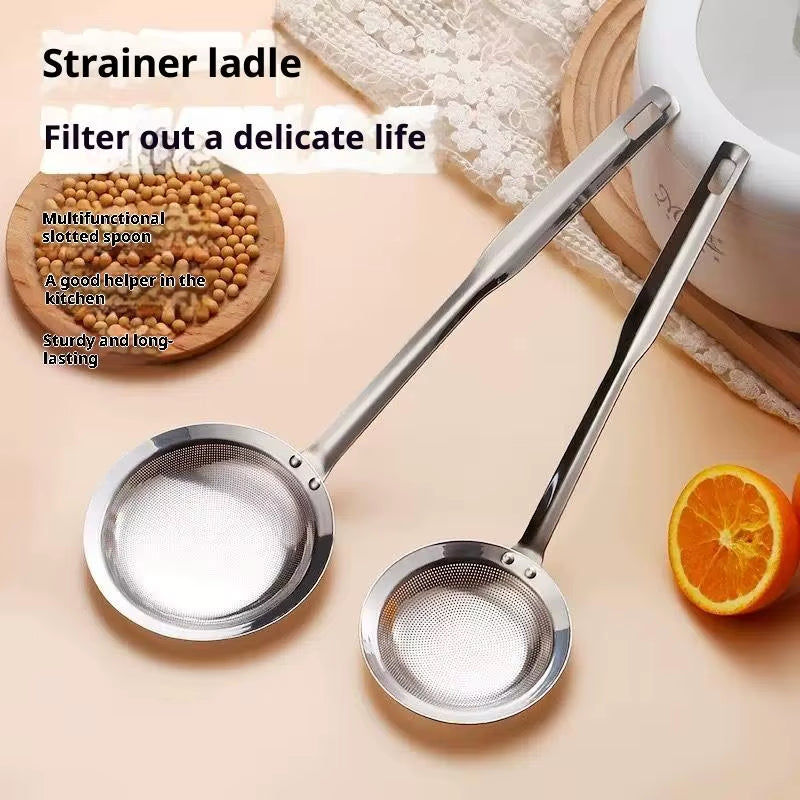 Stainless Steel Fine Mesh Fat Skimmer Spoon Strainer with Handle for Outdoor Tableware
