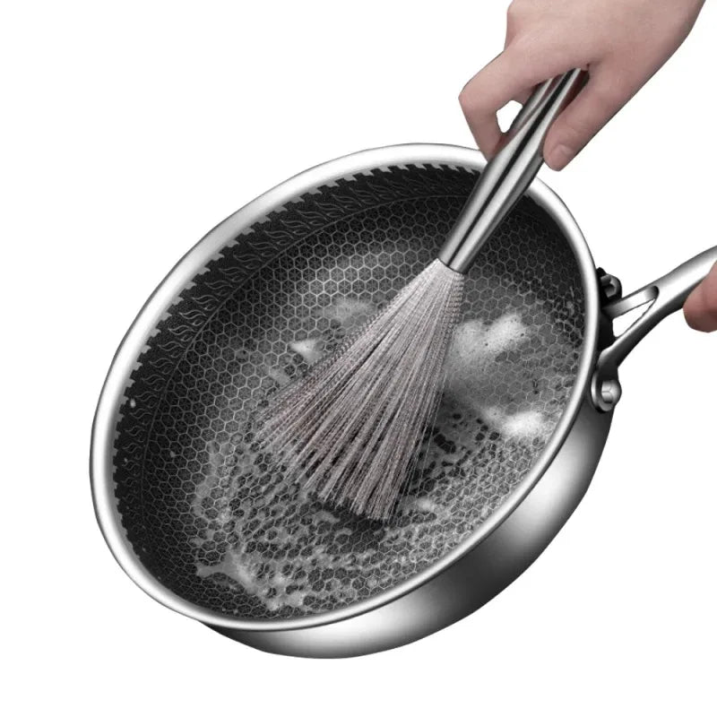 Stainless Steel Kitchen Cleaning Brush with Long Handle - Anti-Rust Utensil Scrubber and Pot Tool