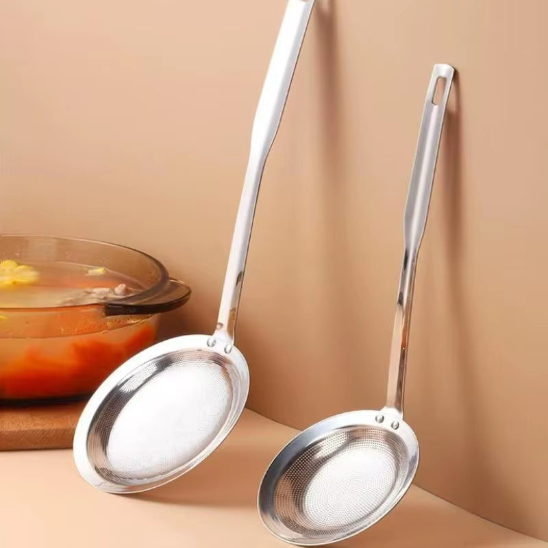 Stainless Steel Fine Mesh Fat Skimmer Spoon Strainer with Handle for Outdoor Tableware