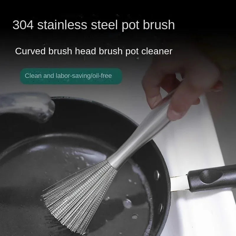 Stainless Steel Kitchen Cleaning Brush with Long Handle - Anti-Rust Utensil Scrubber and Pot Tool