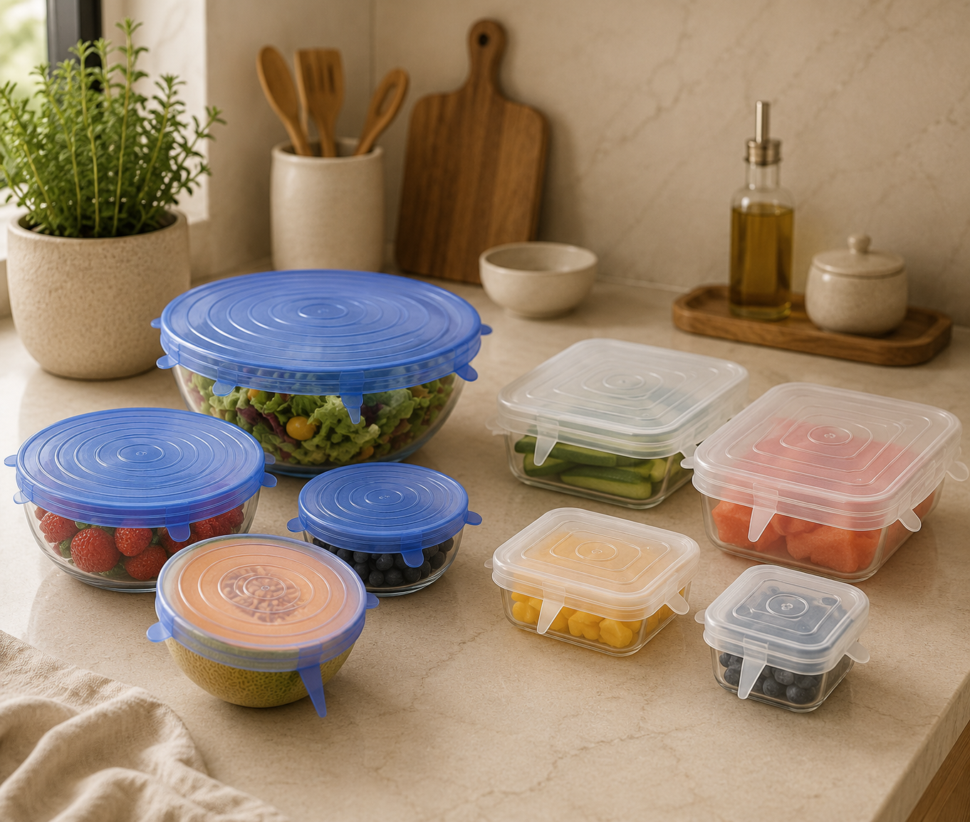 Silicone Food Cover Lids Set of 6