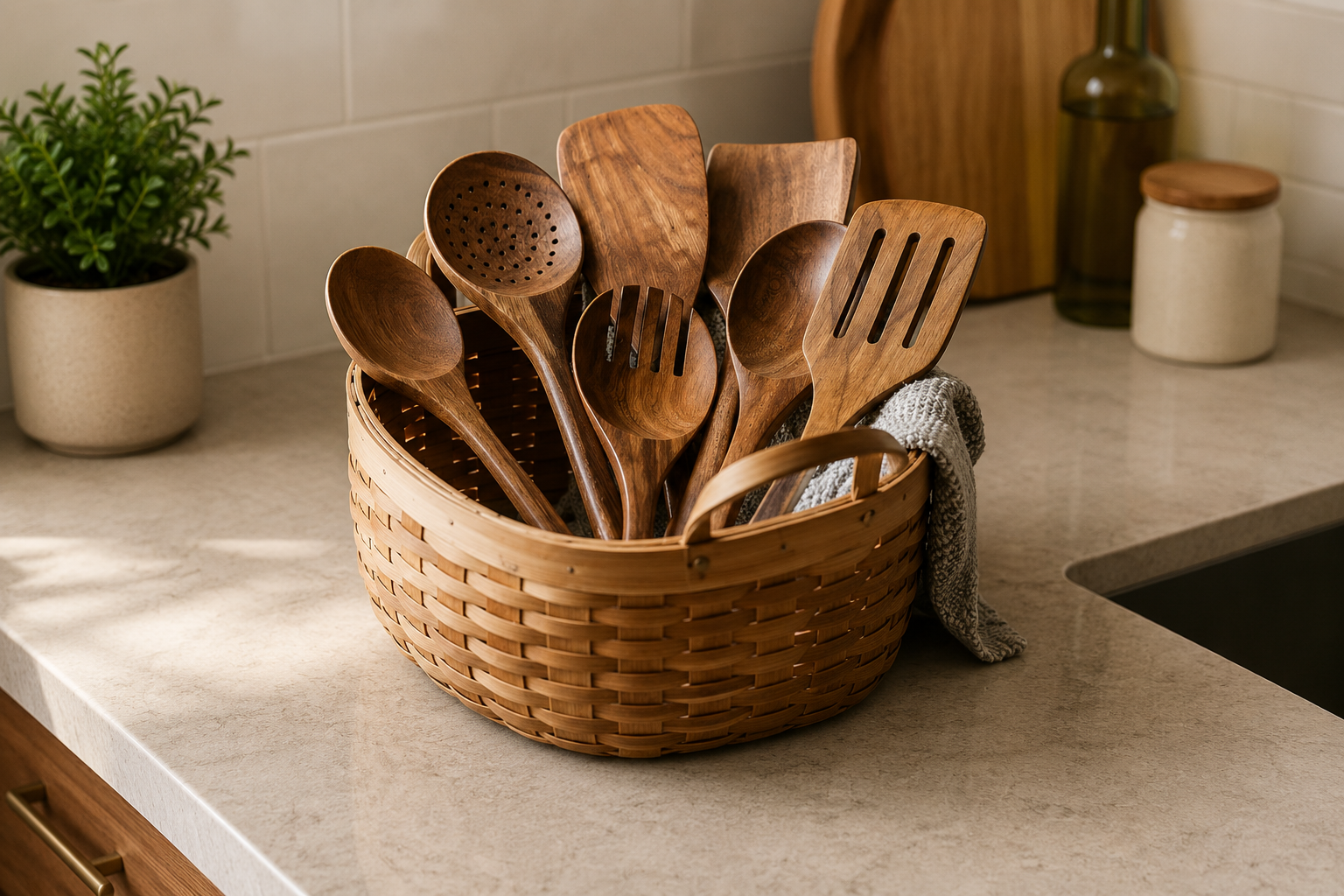 9-Piece Teak Wooden Cooking Utensils Set with Holder