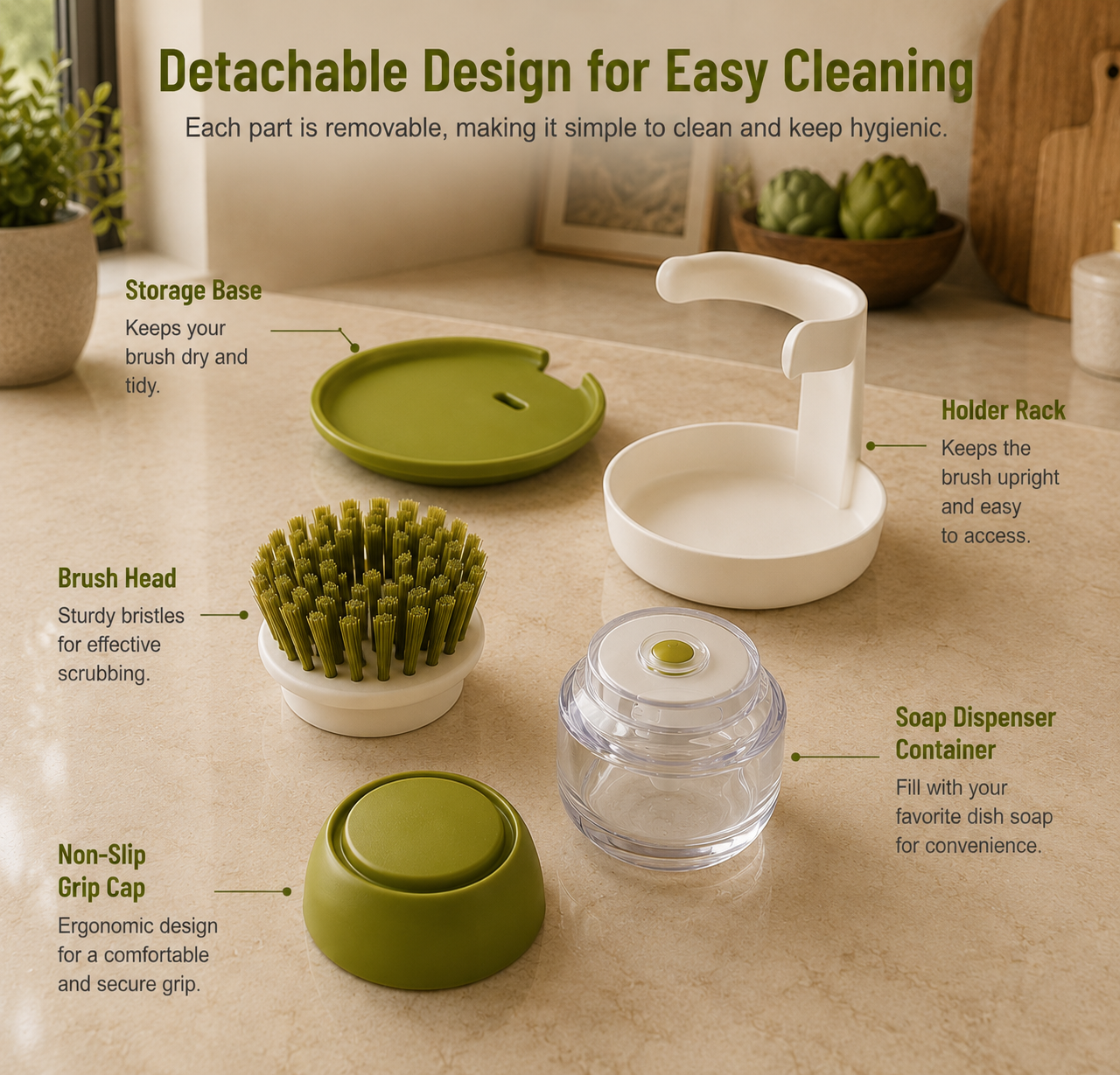 Professional Multi-Use Soap Dispensing Dish Brush