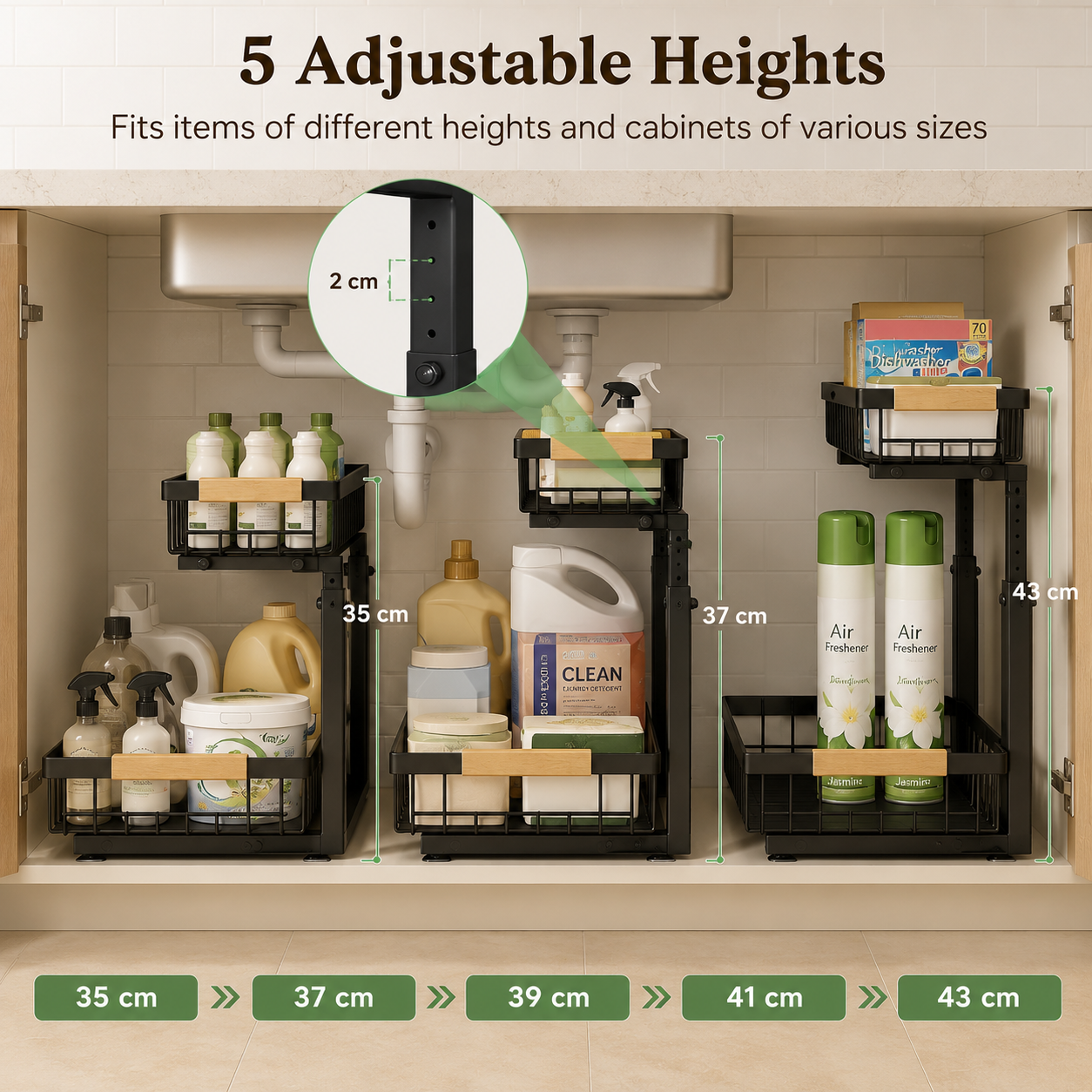 Under Sink Organizer - Sliding Pull Out Cabinet Shelf & Metal Storage Rack - 2 Pack