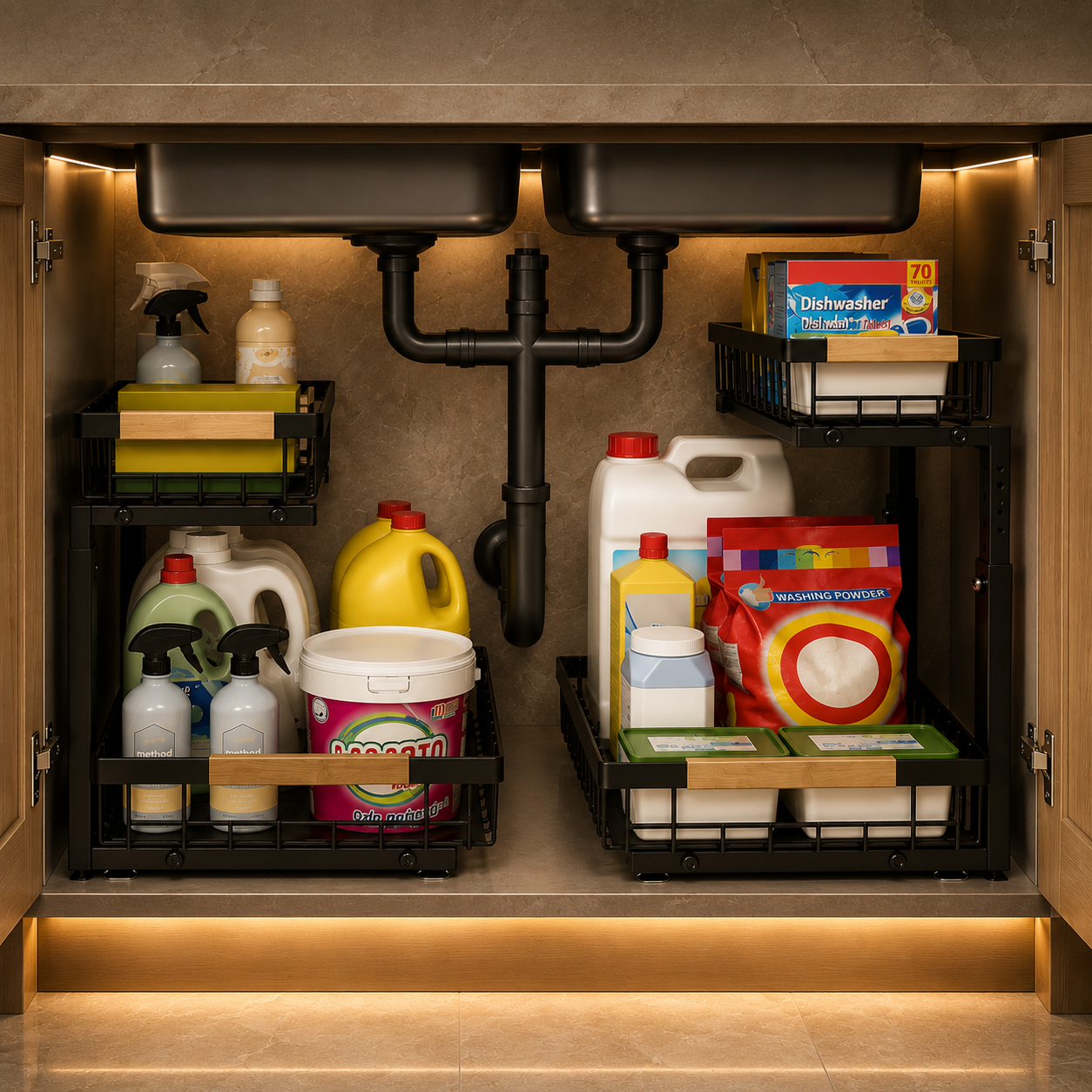 Under Sink Organizer - Sliding Pull Out Cabinet Shelf & Metal Storage Rack - 2 Pack