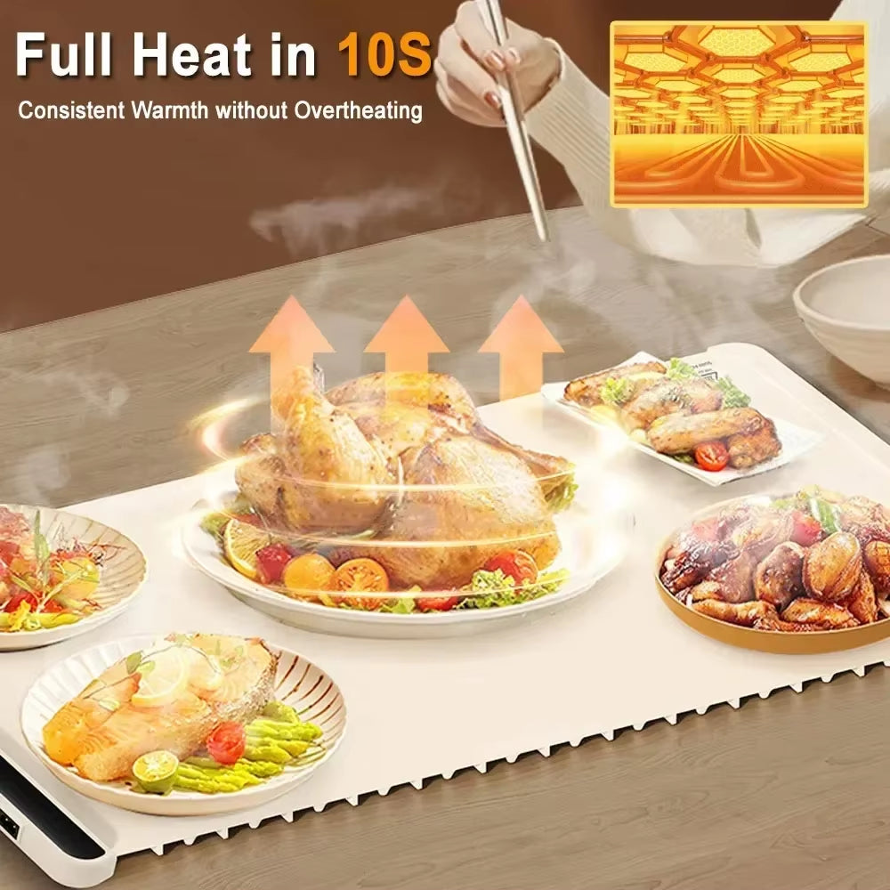 Electric Foldable Food Warmer Tray - Portable Silicone Warming Mat for Food Serving
