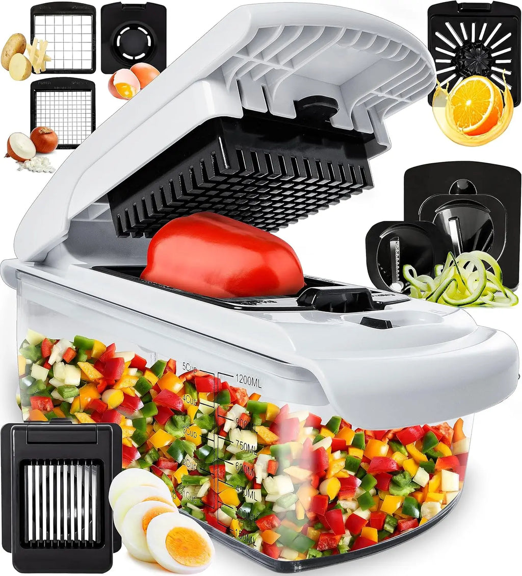 Vegetable Chopper with Container - Versatile Food Chopper and Spiral Cutter - Essential Kitchen Gadget