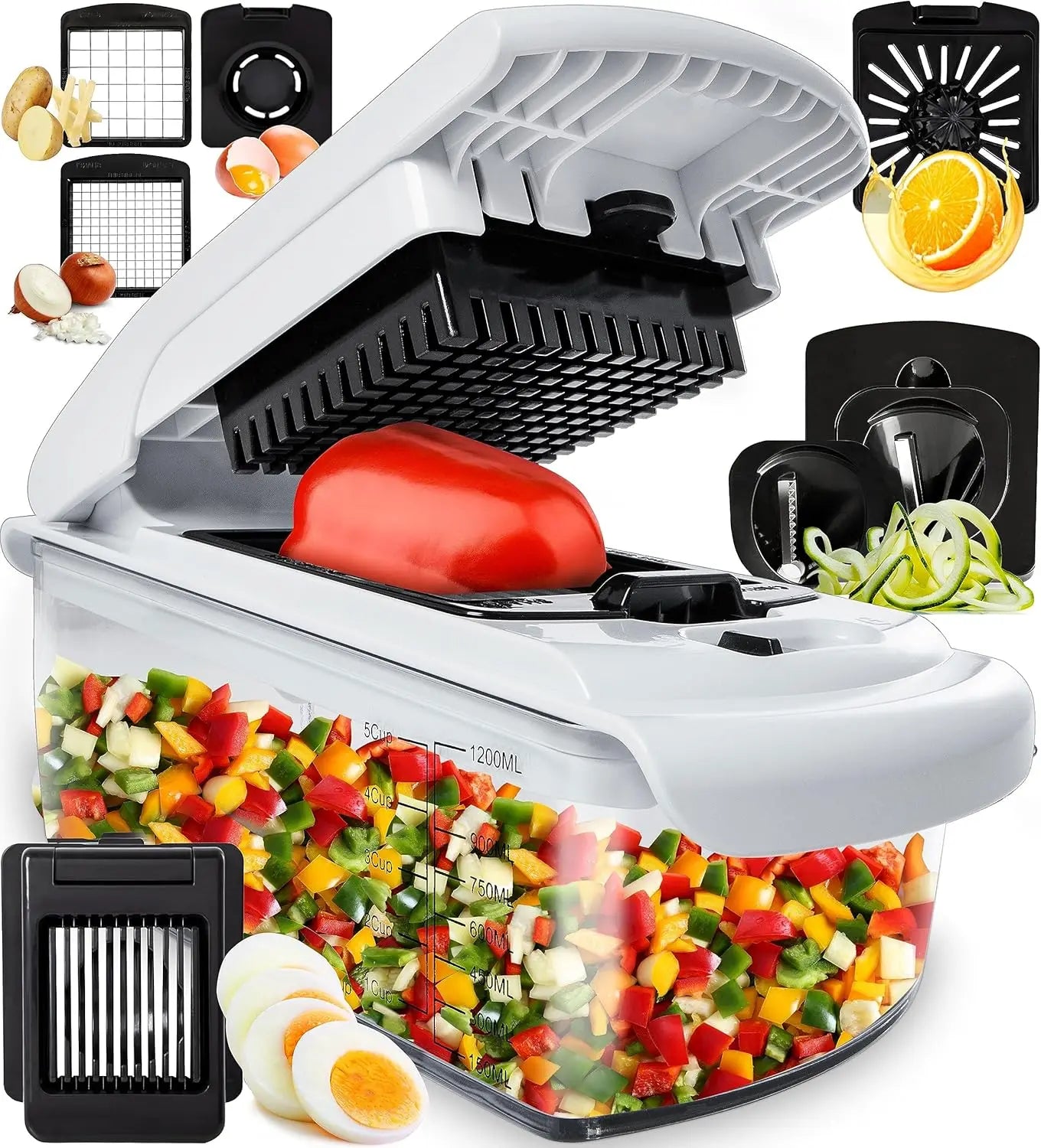 Vegetable Chopper with Container - Versatile Food Chopper and Spiral Cutter - Essential Kitchen Gadget