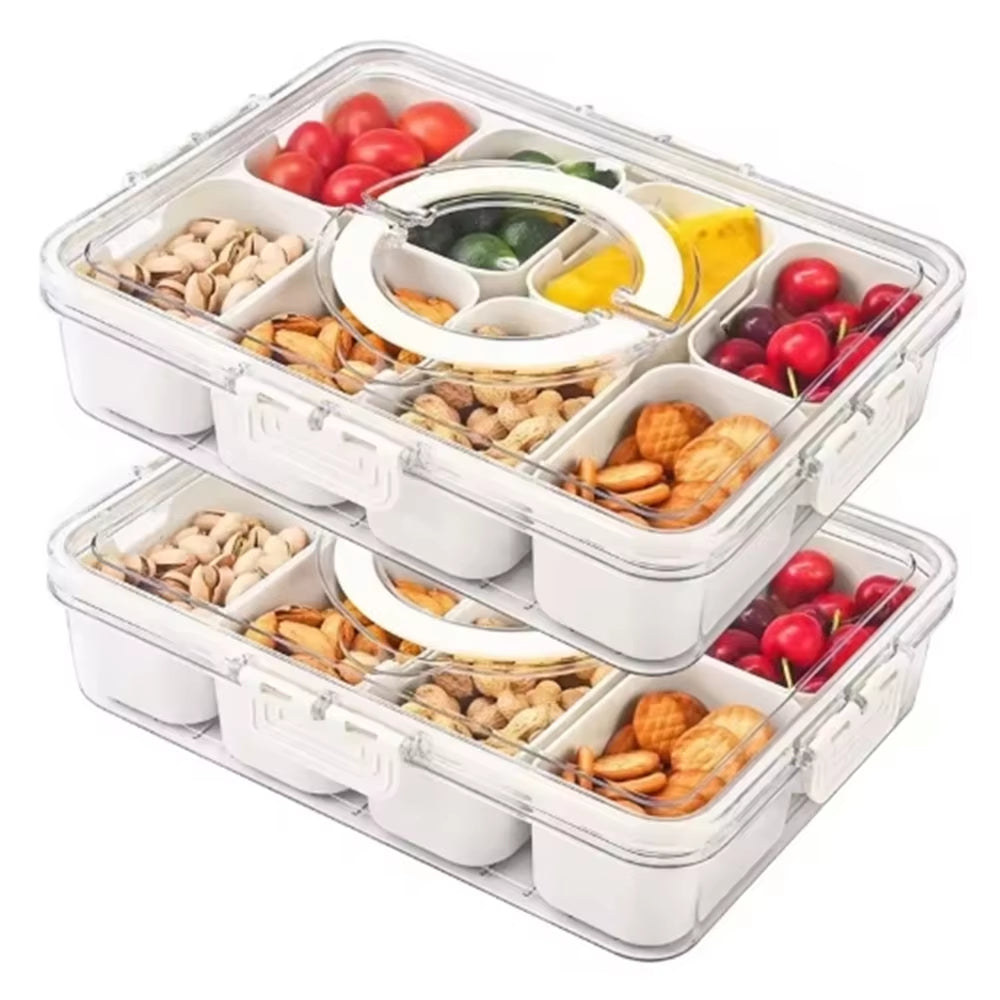 4-Grid/8-Grid Snack Box Container - Portable Travel Charcuterie Board with Lid & Refrigerator Food Storage Organizer