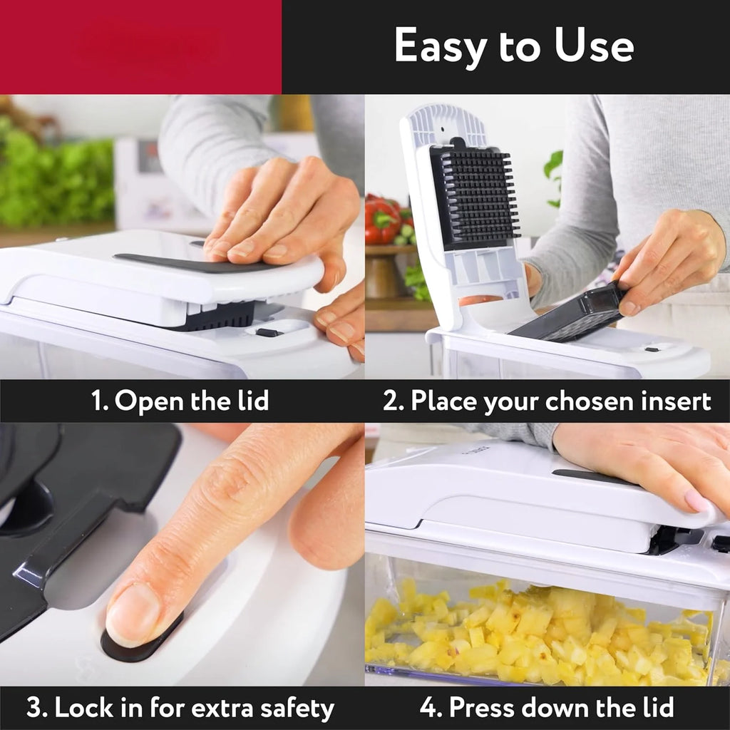Vegetable Chopper with Container - Versatile Food Chopper and Spiral Cutter - Essential Kitchen Gadget
