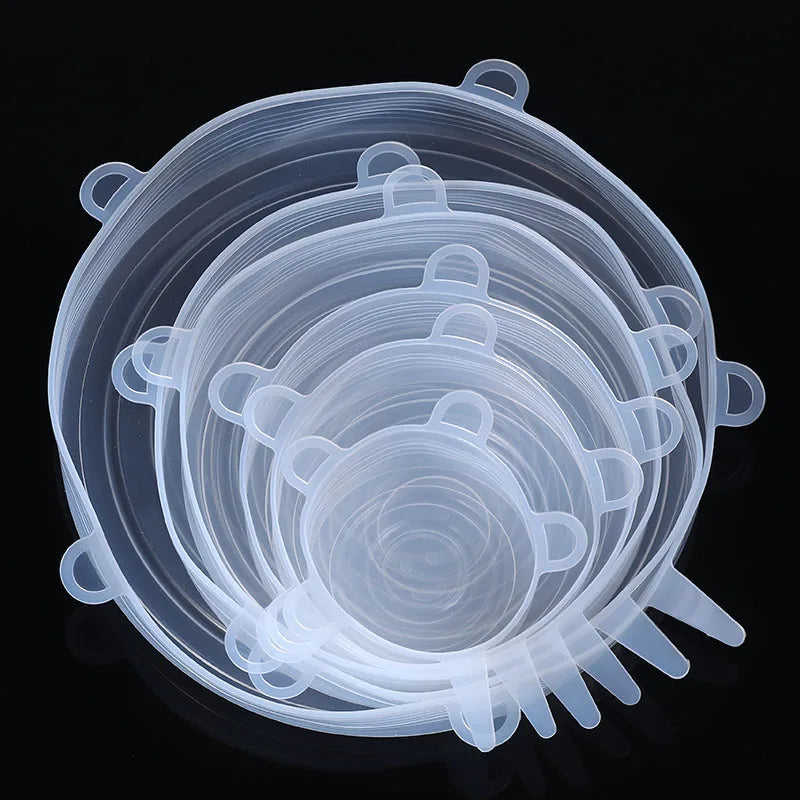 Set of 6 Universal Silicone Stretch Lids for Food Storage and Kitchen Use