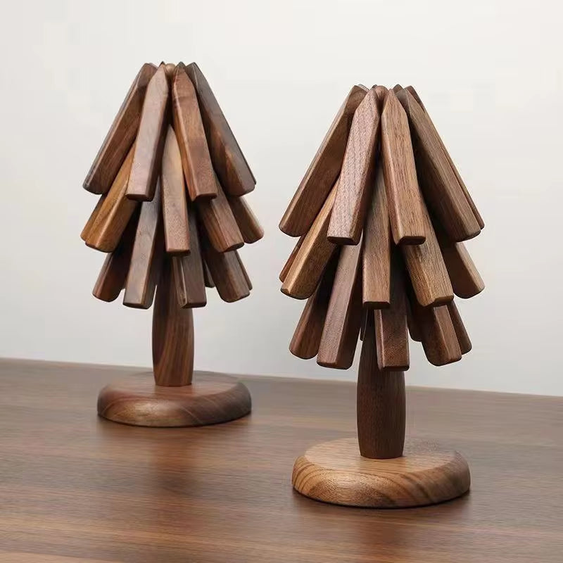 Professional Wooden Tree-Shaped Trivet Set for Hot Dishes - Insulated Coasters Ideal for Teapots and Hot Pots - Perfect Gift for Halloween and Christmas