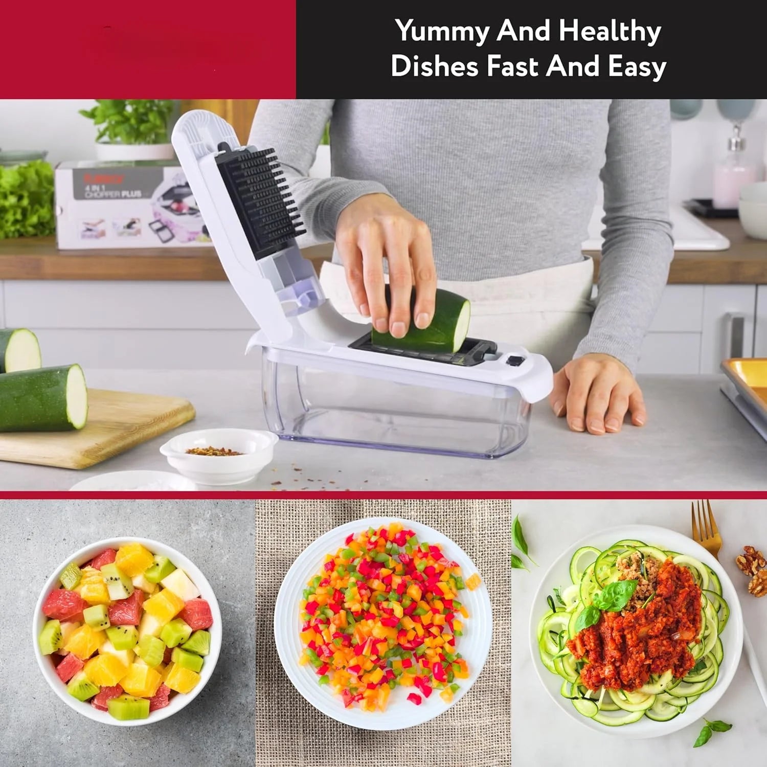 Vegetable Chopper with Container - Versatile Food Chopper and Spiral Cutter - Essential Kitchen Gadget
