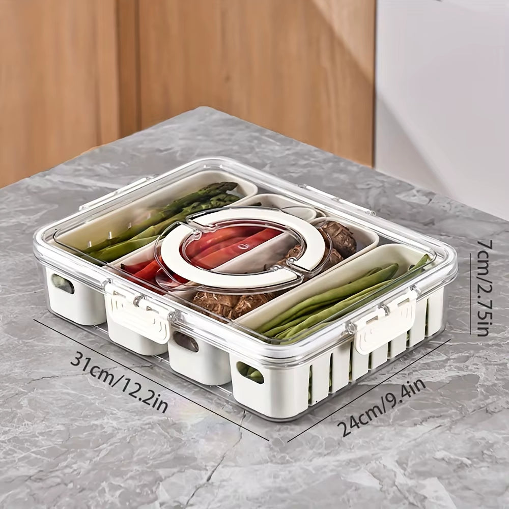 4-Grid/8-Grid Snack Box Container - Portable Travel Charcuterie Board with Lid & Refrigerator Food Storage Organizer